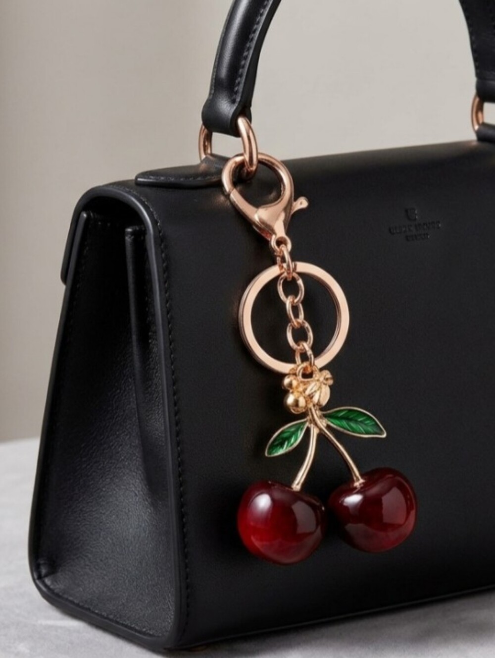 Cherries Bag Charm Red Cherry Charm Gold Hardware Green Leaves NWT
